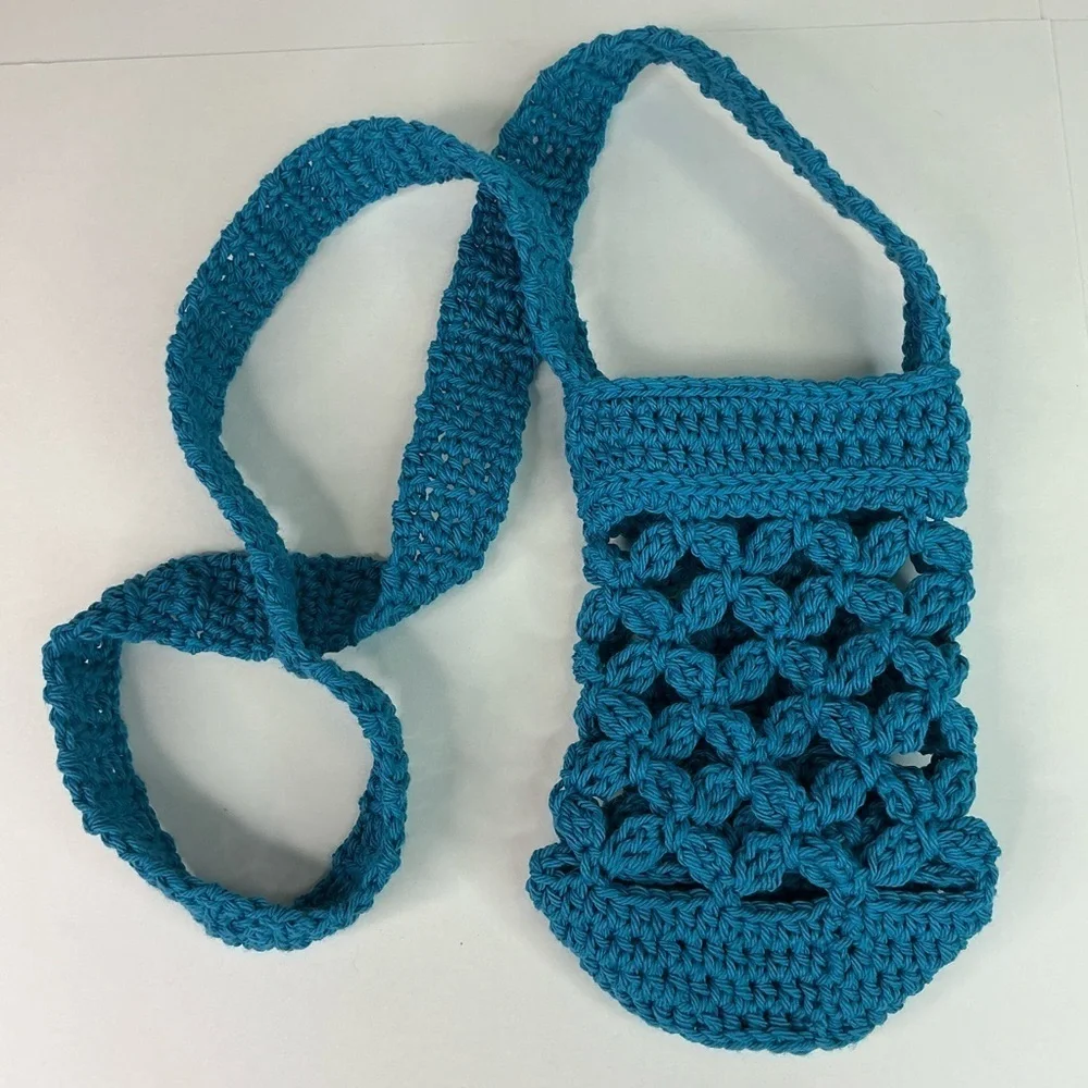 Crochet Crossbody Water Bottle Holder Bag Multicolor Handcrafted Cotton Handmade